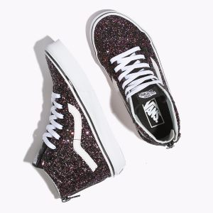 Vans Kiz Çocuk Spor Ayakkabı Glitter Stars Sk8-Hi Zip Siyah/Beyaz | 49947-416